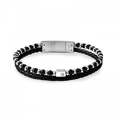 BRACCIALE DOPPIO DA UOMO IN PELLE E CRISTALLI - QD26160D054