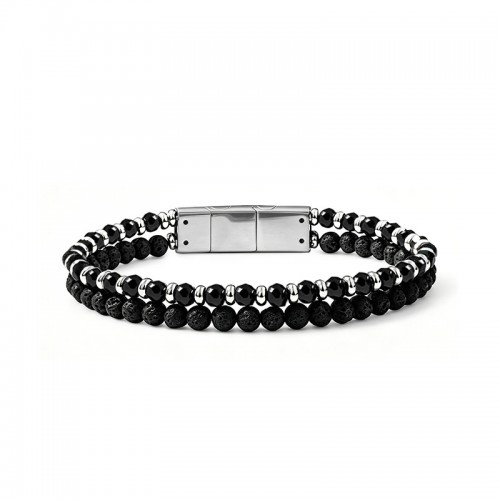 BRACCIALE DOPPIO DA UOMO IN PIETRA LAVICA E CRISTALLI - QD26160D055