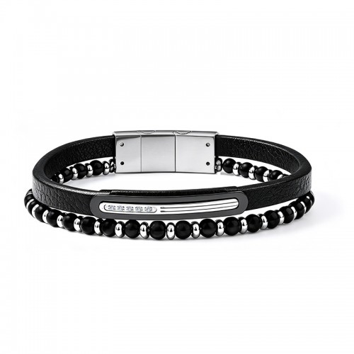 BRACCIALE DOPPIO DA UOMO IN PELLE E PIETRE OPACHE - QD26176D052