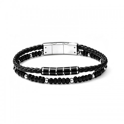 BRACCIALE DOPPIO DA UOMO IN PELLE E PIETRE OPACHE - QD26176D053