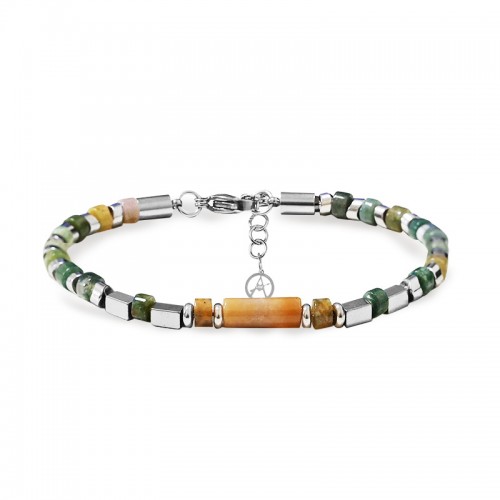 BRACCIALE UOMO CON DETTAGLI GEOMETRICI E PIETRE NATURALI - QGL2664C747
