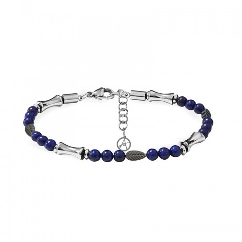 BRACCIALE UOMO CON ELEMENTI A BAMBÙ, FOGLIE E PIETRE NATURALI - QGL2664C748
