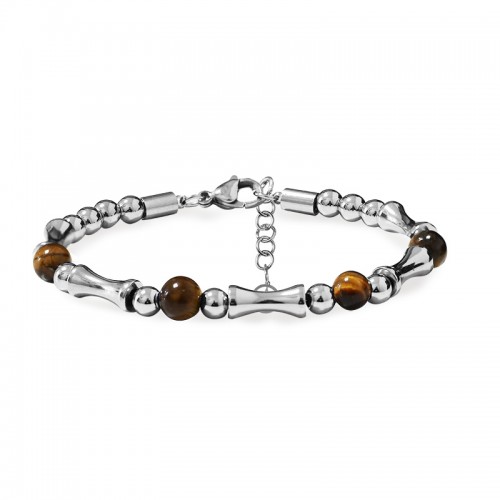 BRACCIALE UOMO CON ELEMENTI A BAMBÙ E PIETRE NATURALI - QGL2664C749