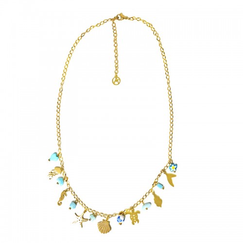 COLLANA A CATENA CON CHARMS MARINI E PERLINE COLORATE - FFJ25116C613