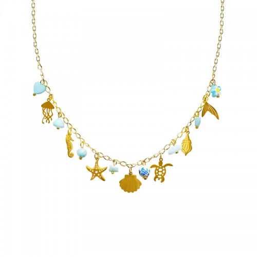 COLLANA A CATENA CON CHARMS MARINI E PERLINE COLORATE - FFJ25116C613
