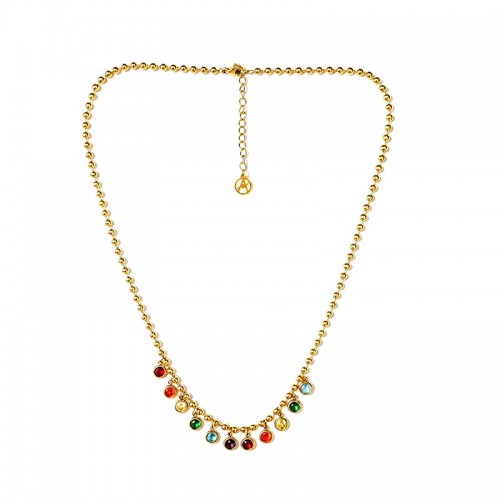 COLLANA CATENA A SFERE CON CHARM PUNTI LUCE - FFJ2694C839