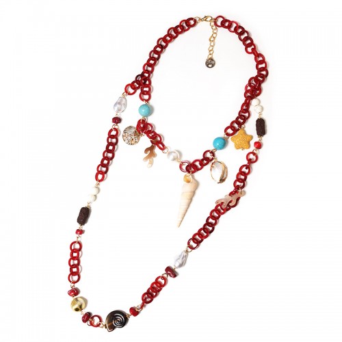 COLLANA LUNGA A DOPPIO FILO IN RESINA CON ELEMENTI MARINI - FT24192B992