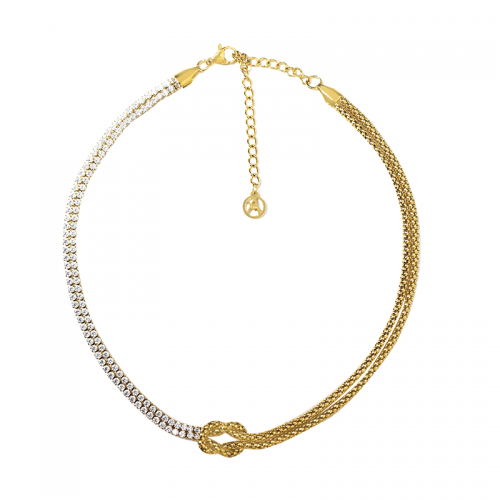 COLLANA CON NODO E ZIRCONE COLORATO A DOPPIO FILO - JN25120C271