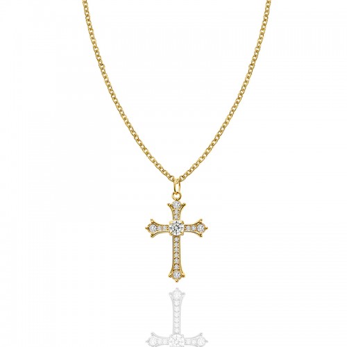 COLLANA CON PENDENTE A CROCE CON ZIRCONI - JN2556C676