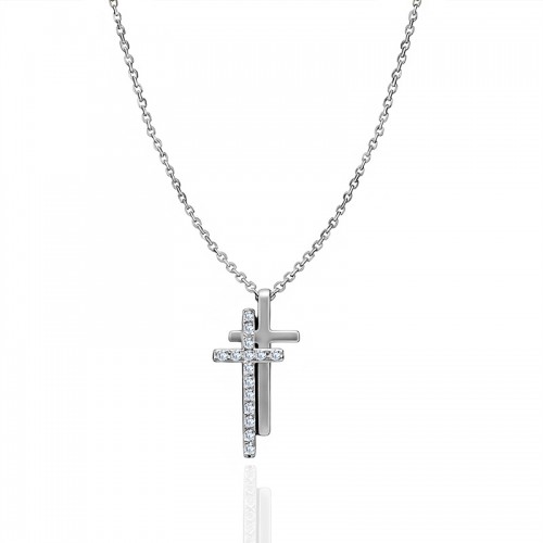 COLLANA CON PENDENTE A DOPPIA CROCE CON ZIRCONI - JN2560C680
