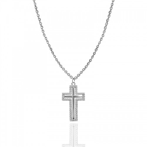COLLANA CON PENDENTE A CROCE TRAFORATA CON ZIRCONI - JN2564C677