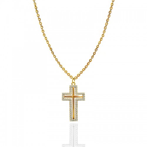 COLLANA CON PENDENTE A CROCE TRAFORATA CON ZIRCONI - JN2564C677