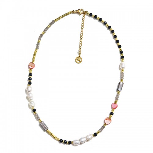 COLLANA CON PERLINE COLORATE E PERLE CON DETTAGLI A CUORE - MNK211211104H1