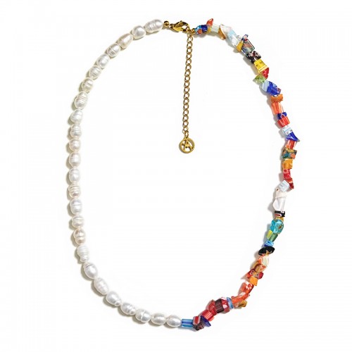 COLLANA CON PERLE E PERLINE COLORATE IRREGOLARI - MNK211211112H17