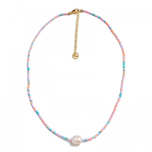 COLLANA CON PERLINE COLORATE E PERLA - MNK21121160G80