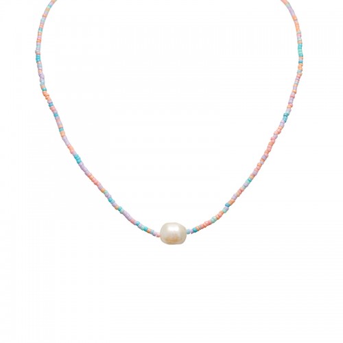 COLLANA CON PERLINE COLORATE E PERLA - MNK21121160G80