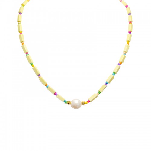 COLLANA CON PERLINE COLORATE GEOMETRICHE E PERLA - MNK21121176H12