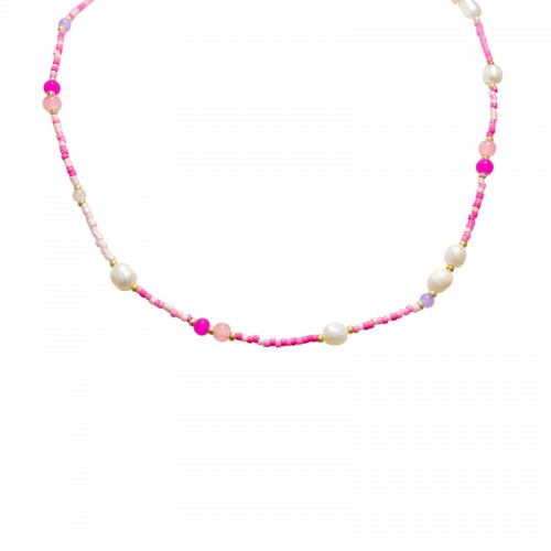 COLLANA CON PERLINE COLORATE E PERLE - MNK21121180H4