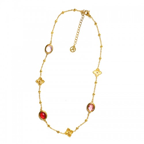 COLLANA CON CRISTALLI OVALI COLORATI E QUADRIFOGLI - MY251048C262