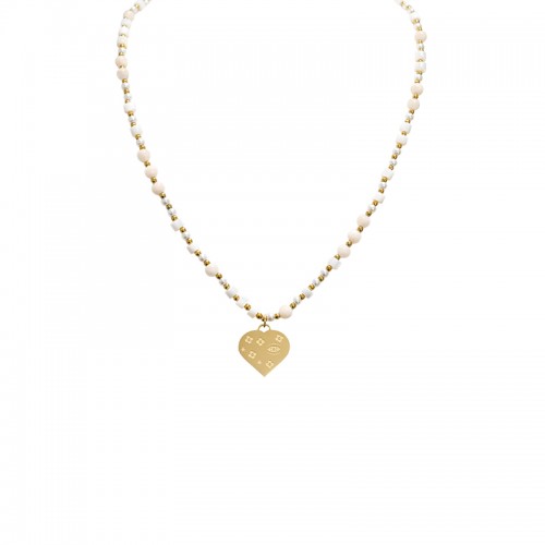 BEADED NECKLACE WITH HEART PENDANT - NK21124128G26