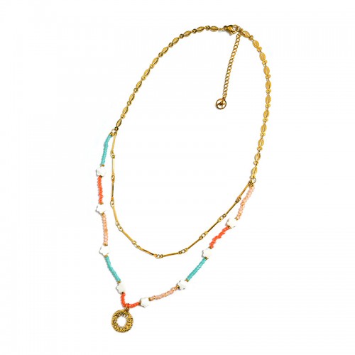 COLLANA A DOPPIO FILO CON PERLINE STELLE E PENDENTE - NK21124136F51