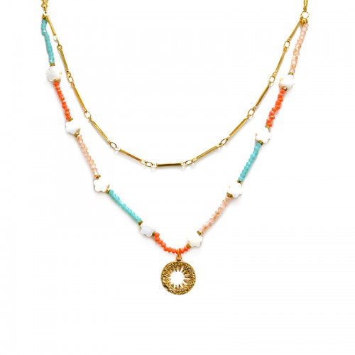 COLLANA A DOPPIO FILO CON PERLINE STELLE E PENDENTE - NK21124136F51
