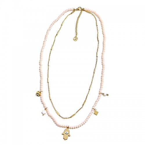 COLLANA A DOPPIO FILO CON PERLINE E CIONDOLO MANO DI FATIMA - NK21124144F61