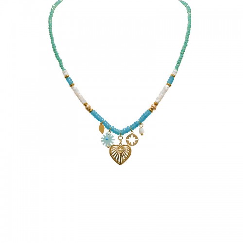 BEAD NECKLACE WITH HEART CHARMS - NK21124152E87