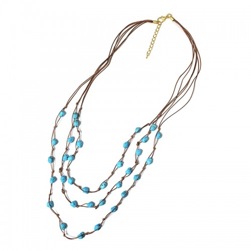 COLLANA LUNGA A TRE FILI IN CORDA CON PIETRE A PEPITA - NY251248C554