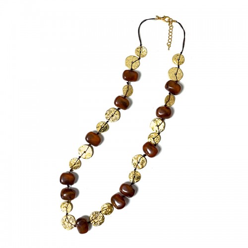 COLLANA LUNGA IN CORDA CON PERLINE IN RESINA E DISCHI DORATI - NY252144C562