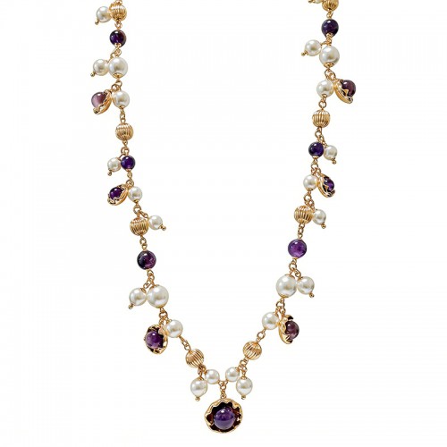 COLLANA LUNGA CON PERLE E PIETRE - S14573-A