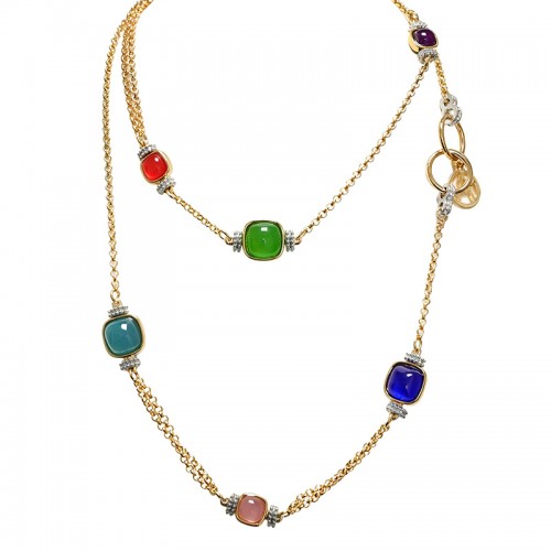 COLLANA LUNGA CON QUADRATI IN RESINA COLORATA - S15676A
