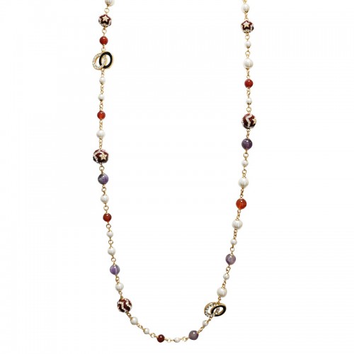 COLLANA LUNGA DI PERLE E PIETRE CON PALLINE STELLA - S160002A
