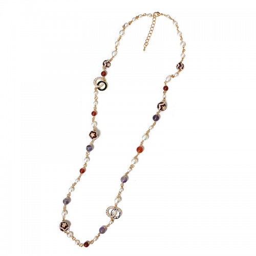 COLLANA LUNGA DI PERLE E PIETRE CON PALLINE STELLA - S160002A