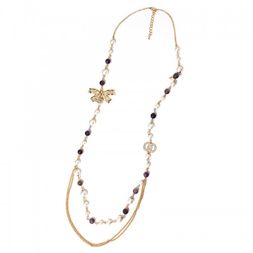 COLLANA LUNGA DI PERLE E PIETRE CON FIOCCO - S16179A