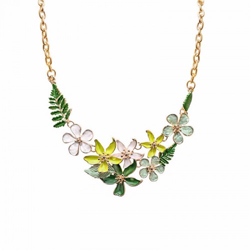 COLLANA CON FIORI E FOGLIE SMALTATI - SW25116C430