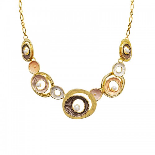 COLLANA CON CERCHI SMALTATI E PERLE - SW25116C437