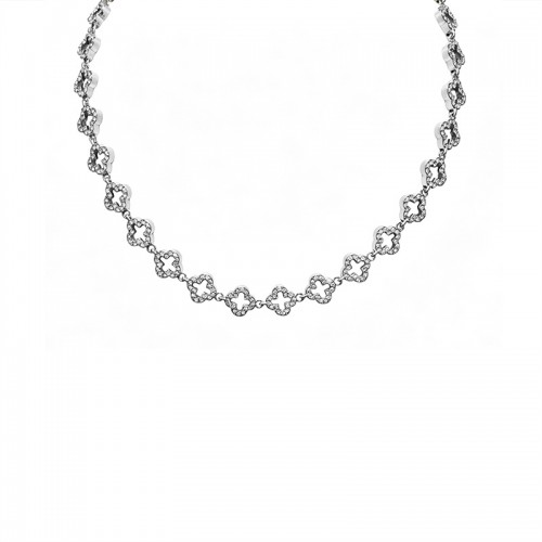 COLLANA QUADRIFOGLI TRAFORATI CON PAVÉ DI ZIRCONI - YC26240C879