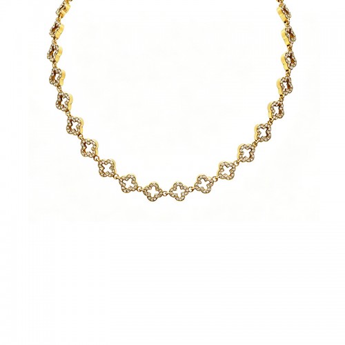 COLLANA QUADRIFOGLI TRAFORATI CON PAVÉ DI ZIRCONI - YC26240C879