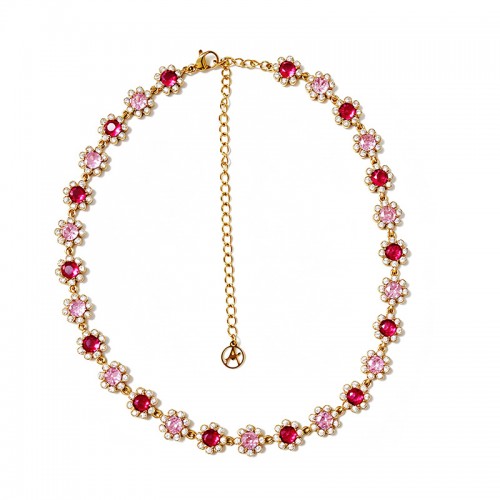 COLLANA A FIORI CON ZIRCONI COLORATI - YC26240C883