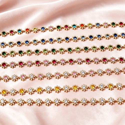 BRACCIALE A FIORI CON ZIRCONI COLORATI - YC26128C882