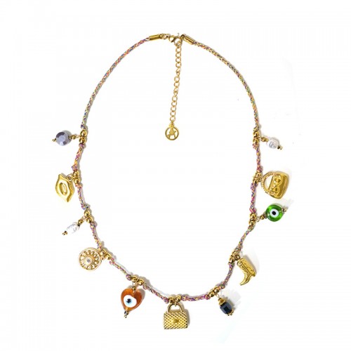 COLLANA FILO IN TESSUTO CON CHARMS BORSA - YNK241504B839