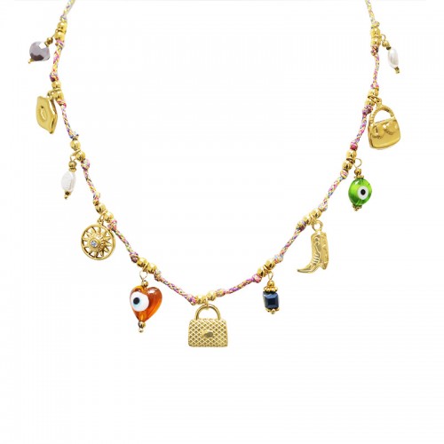 COLLANA FILO IN TESSUTO CON CHARMS BORSA - YNK241504B839