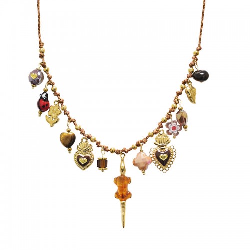 COLLANA FILO IN TESSUTO CON CHARMS COCCODRILLO - YNK241584B840