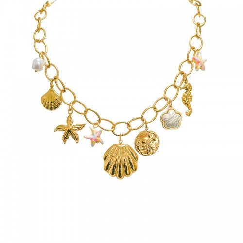 CHAIN ​​NECKLACE WITH MARINE CHARMS - YNK24160A993