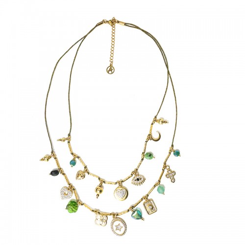 COLLANA DOPPIO FILO IN TESSUTO CON CHARMS - YNK24176B838