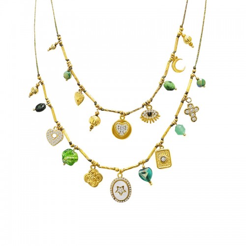 COLLANA DOPPIO FILO IN TESSUTO CON CHARMS - YNK24176B838