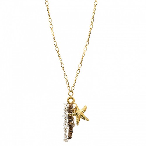 COLLANA LUNGA CON CIONDOLI STELLA MARINA E PERLINE - YNK25124C384