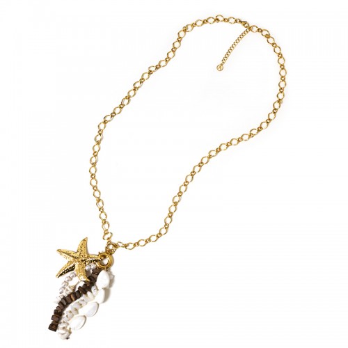 COLLANA LUNGA CON CIONDOLI STELLA MARINA E PERLINE - YNK25124C384