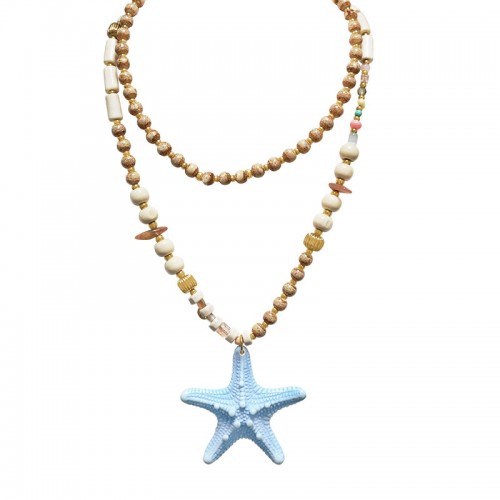 COLLANA LUNGA CON PERLINE IN PLASTICA E CIONDOLO STELLA MARINA - YNK25140C385
